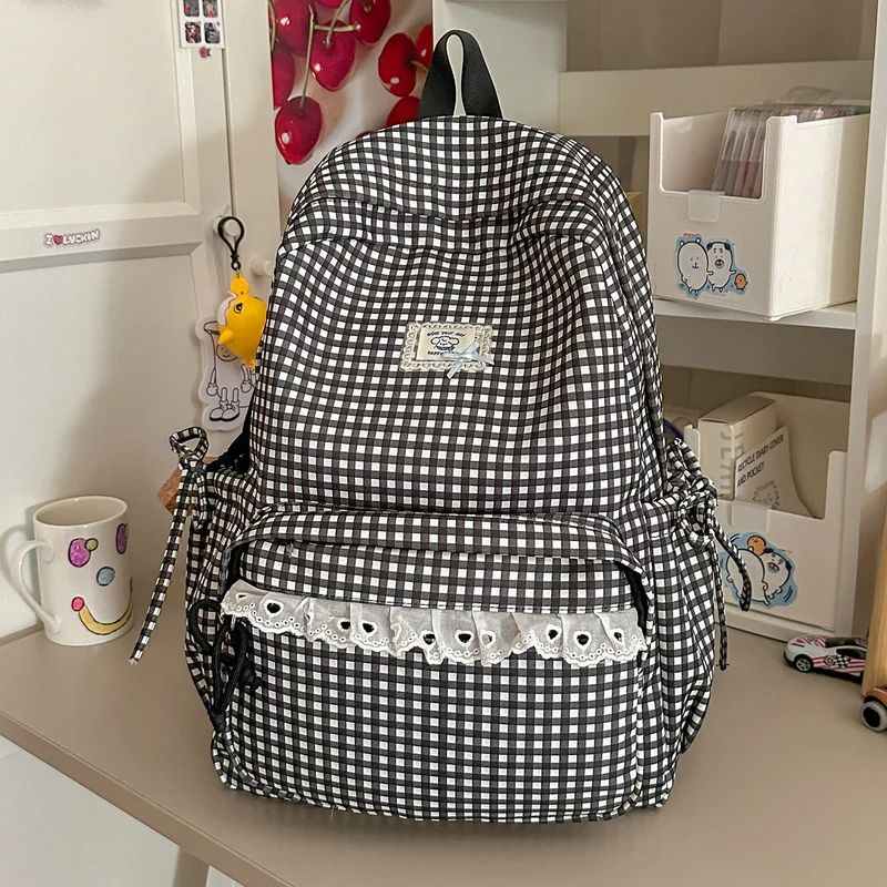 Lässiger Vintage Gingham Print Rucksack Karnz