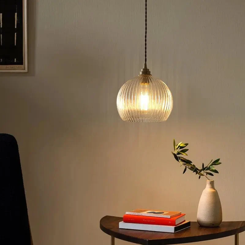 Elegante gerippte Glas Pendelleuchte