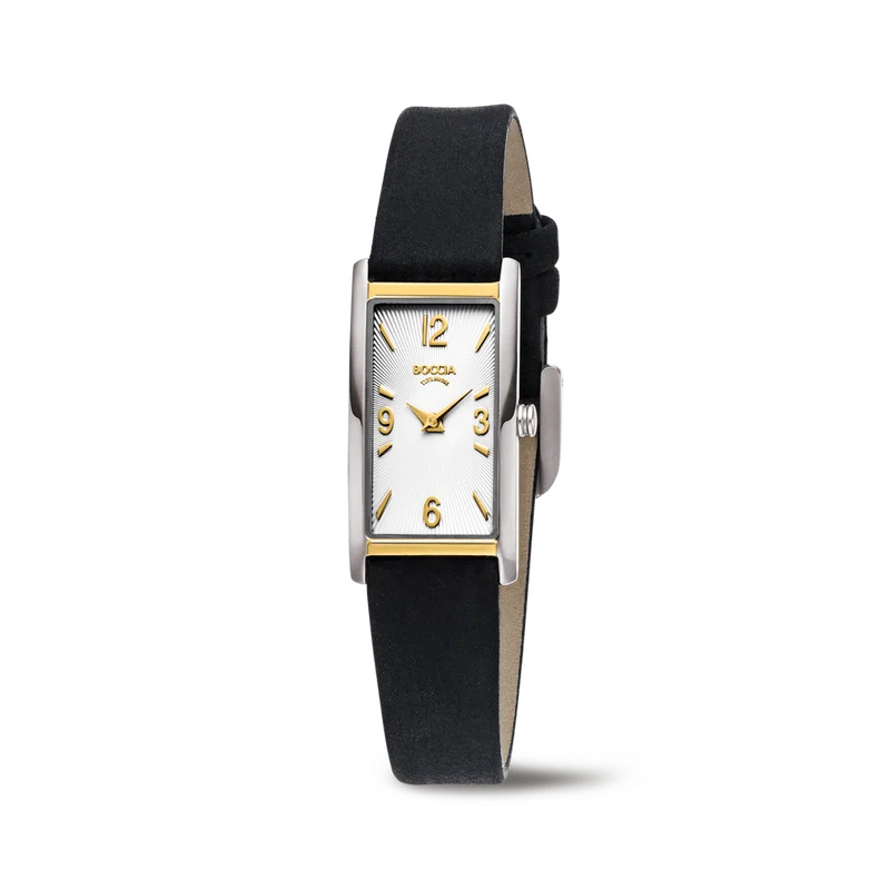 Boccia Titanium 3366-02 Damen Armbanduhr • Reintitan teil-goldplattiert • Lederband