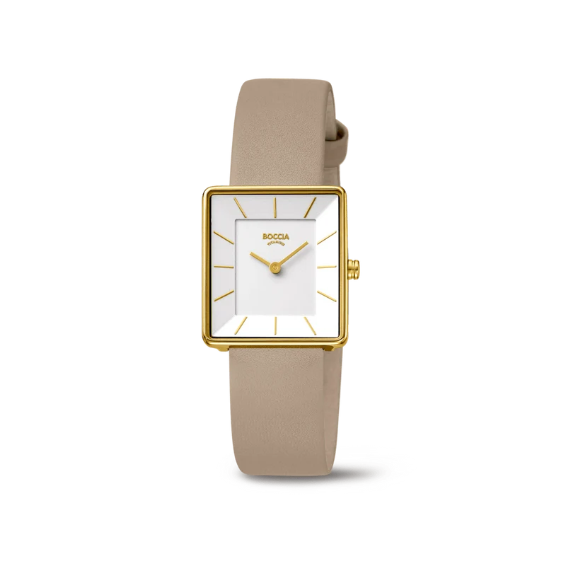 Boccia Titanium 3351-04 Damen • Reintitan goldplattiert • Lederband