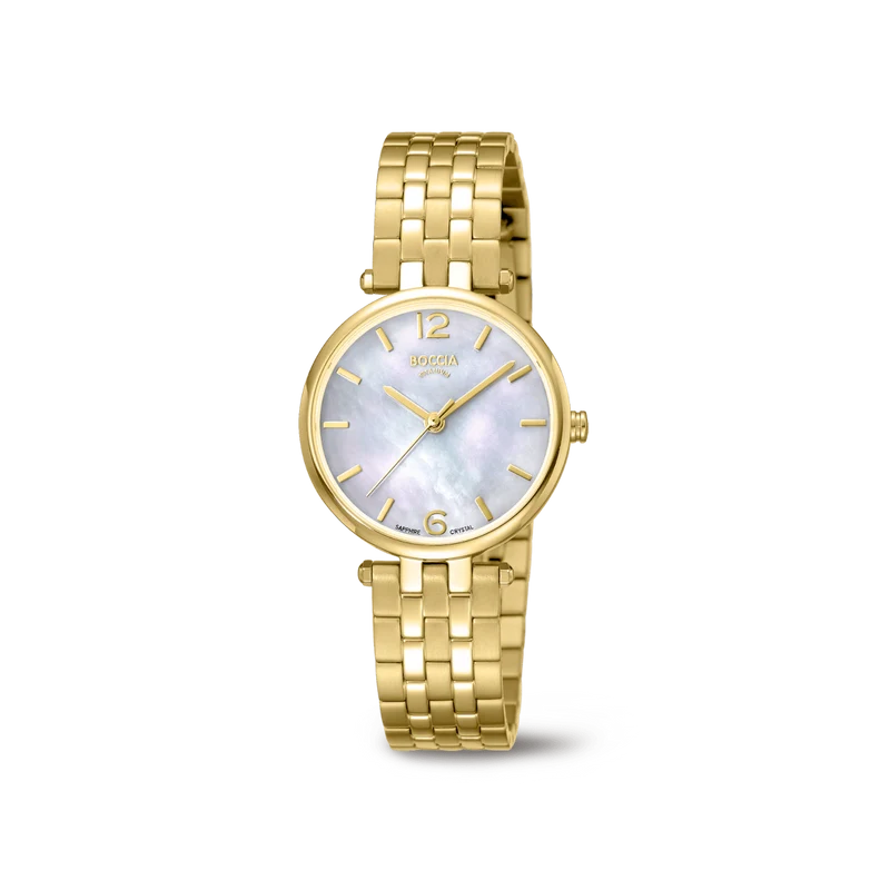 Boccia Titanium 3339-03 Damen Armbanduhr • Saphirglas • Reintitan goldplattiert