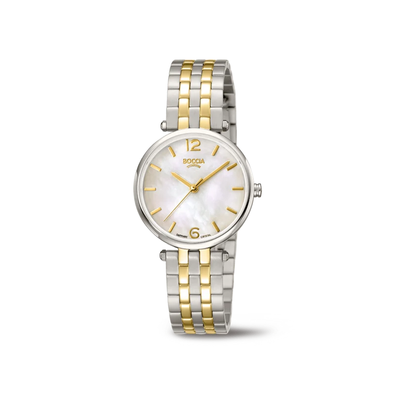 Boccia Titanium 3339-03 Damen Armbanduhr • Saphirglas • Reintitan goldplattiert