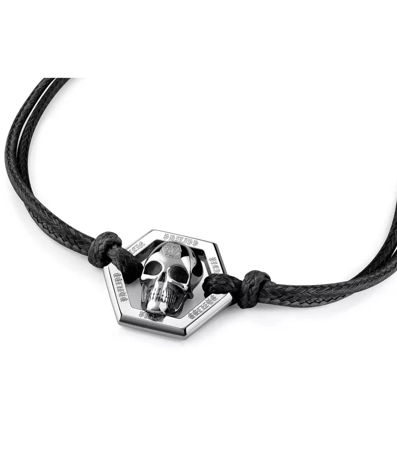 Philipp Plein Herren Armband Schwarz Edelstahl/Textil PJUEA01BU