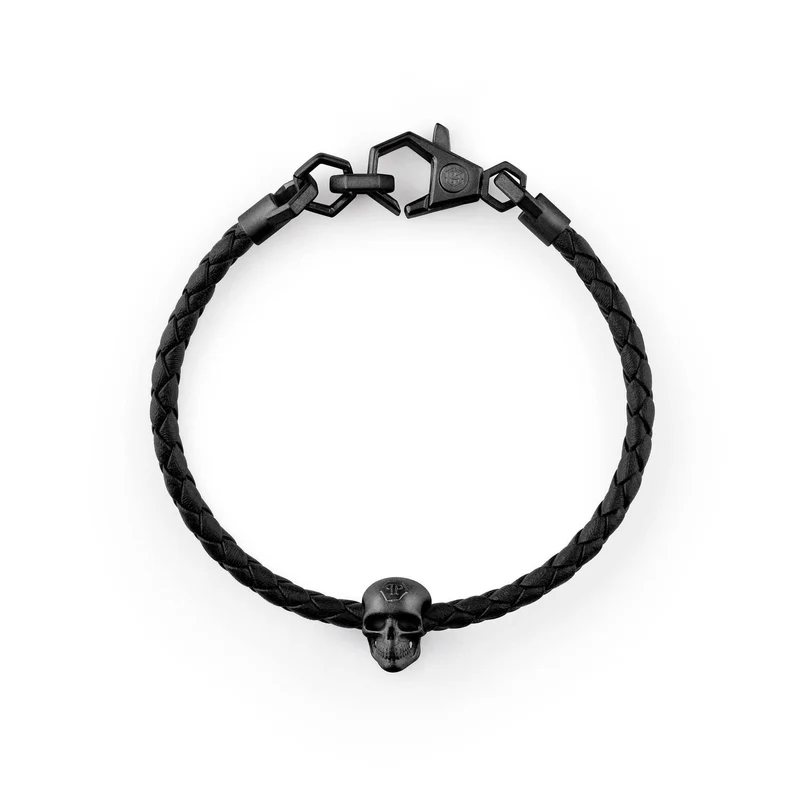 Philipp Plein Armband Herren Schwarz Leder Edelstahl PJYEA15BU