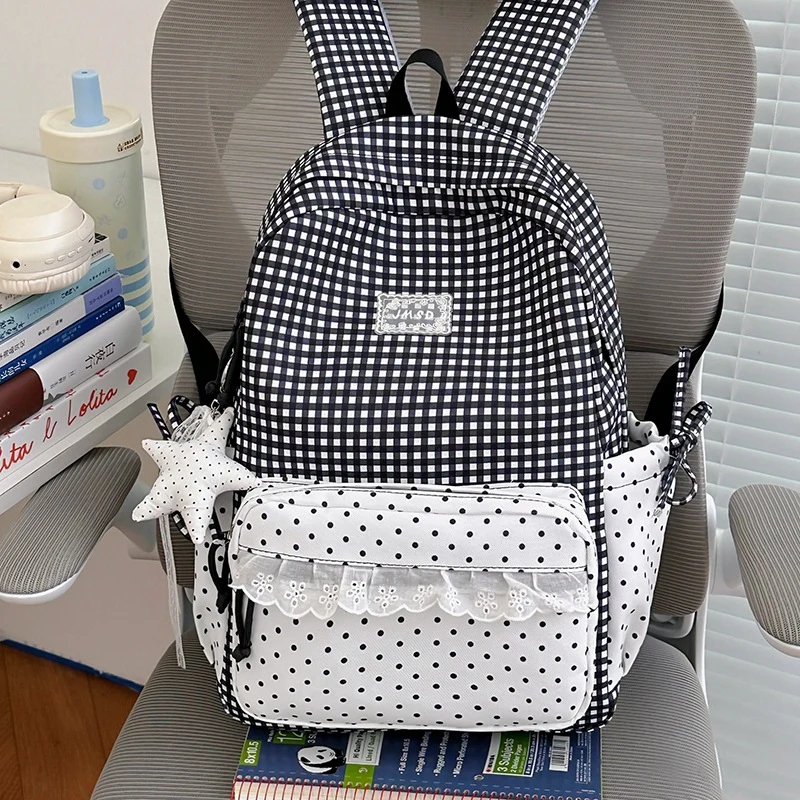 Stilvolle Gingham-Muster-Rucksack Karnz