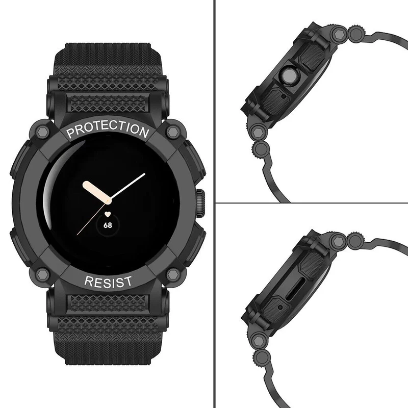 Google Pixel Watch 5 - 41mm TPU Armband mit integrierter Hülle (Schwarz)