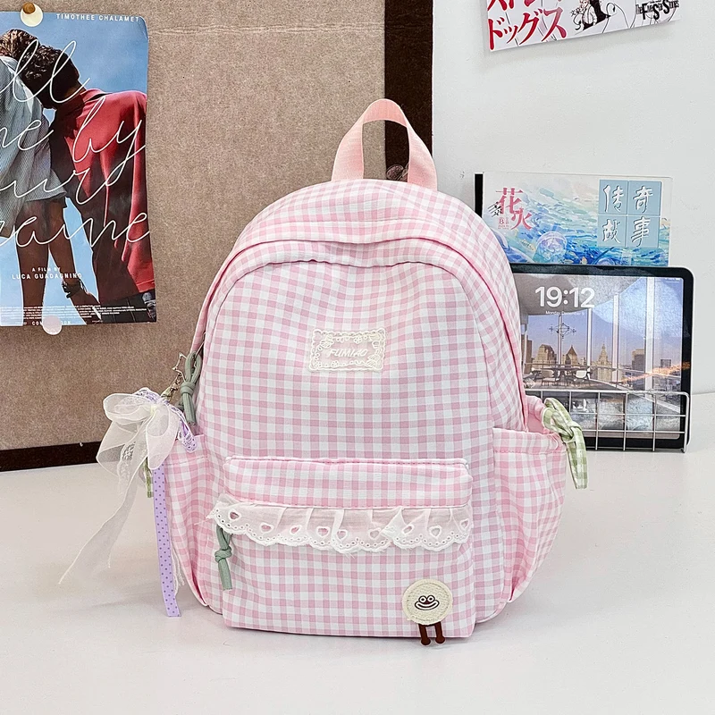 Süßer Gingham-Druck Schulranzen Karnz