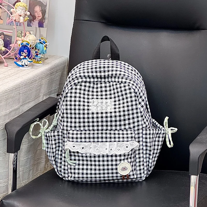 Süßer Gingham-Druck Schulranzen Karnz