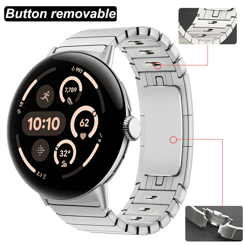Google Pixel Watch 5 - 45mm Premium Metall-Gliederarmband (Silber)