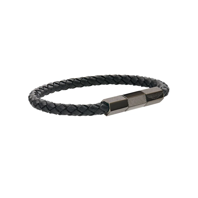 ASTON MARTIN Armband Herren AML THRILL Lederband Edelstahl Schwarz/IP Gun MJRIF5BU1