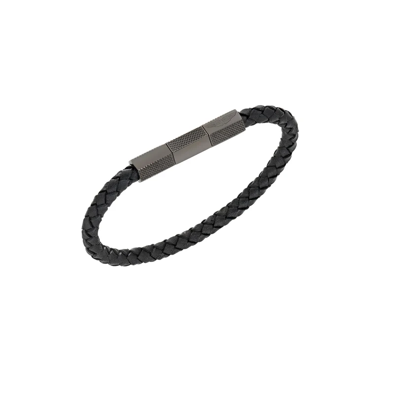 ASTON MARTIN Armband Herren AML THRILL Lederband Edelstahl Schwarz/IP Gun MJRIF5BU1
