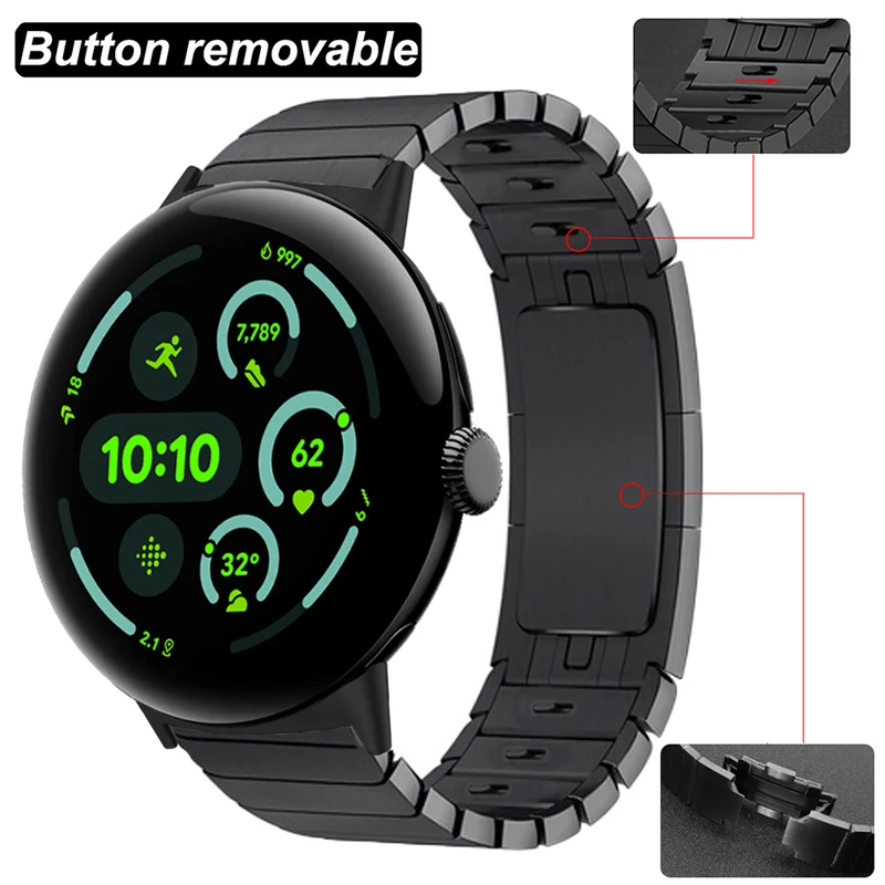Google Pixel Watch 5 - 45mm Premium Metall-Gliederarmband (Schwarz)