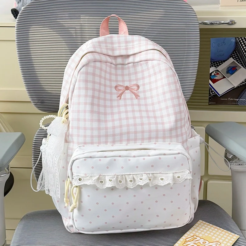 Verspielter Gingham Druck Schulrucksack Karnz