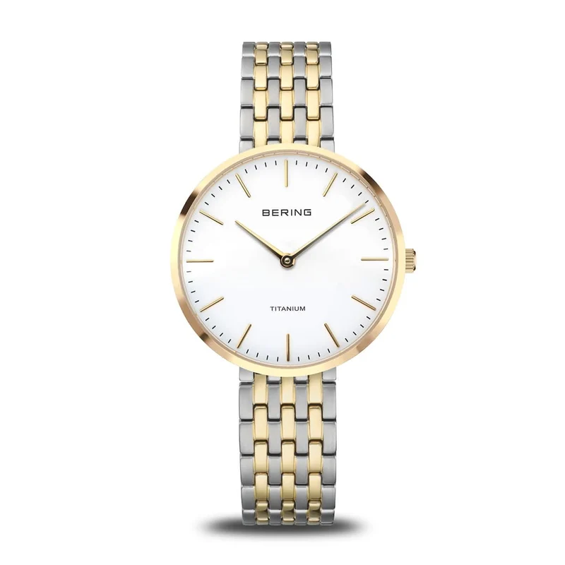 Bering Titanium 19334-010 Damenuhr Bicolor • Saphirglas • Titangehäuse