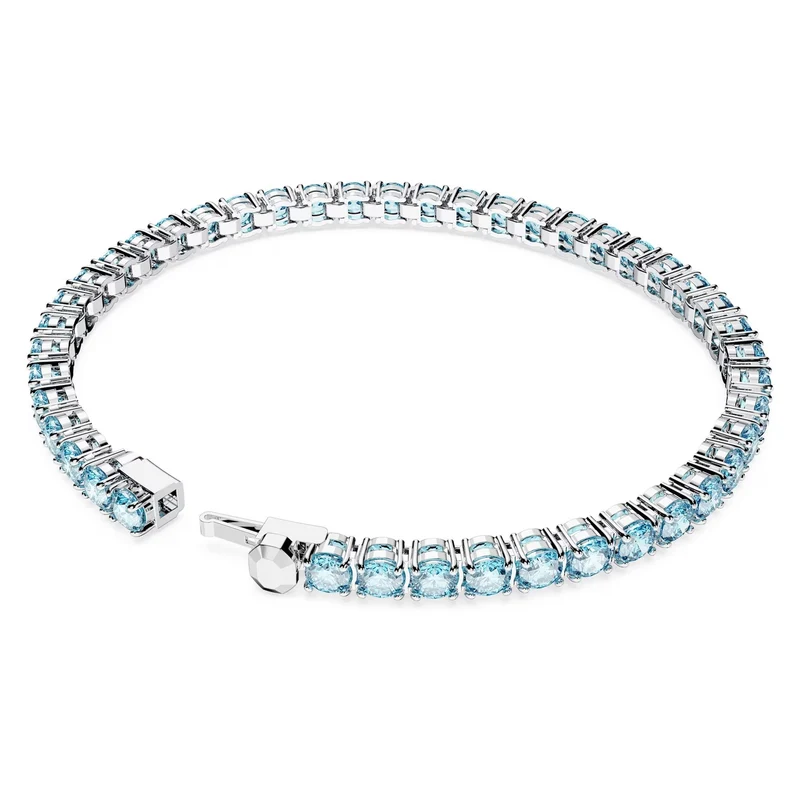 Swarovski Armband Unisex Matrix Tennis „Round‑Cut Blue“ Länge: ca. 17,5 cm (6 7/8″), Größe L Weiß/Rhodium 5648929