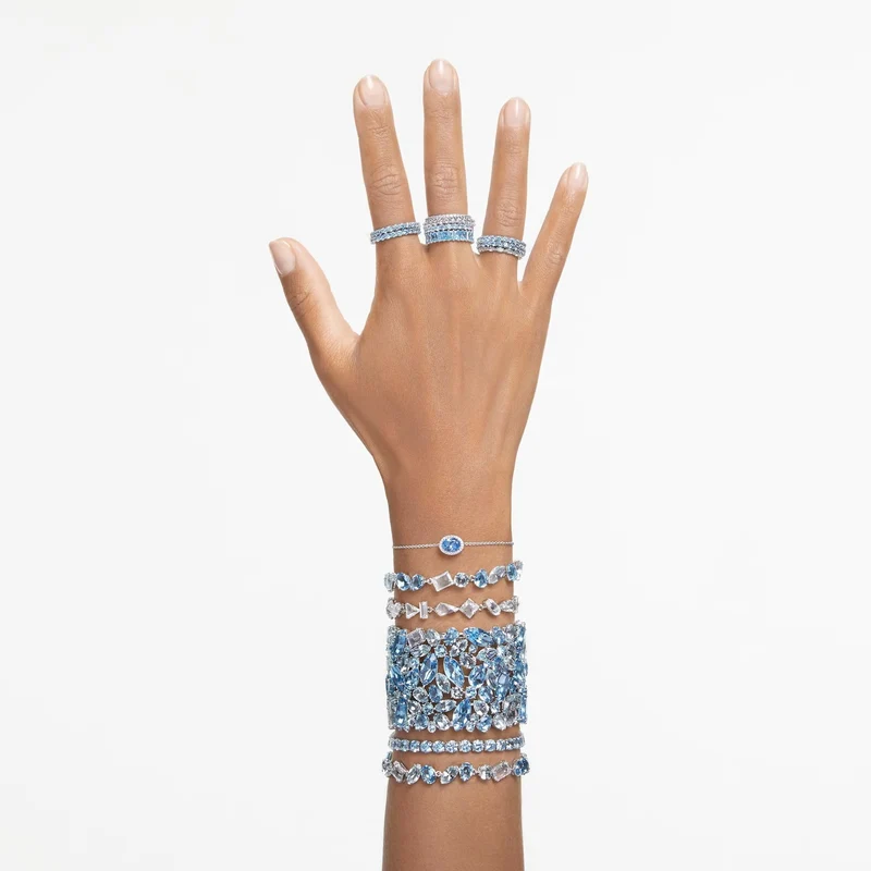 Swarovski Armband Unisex Matrix Tennis „Round‑Cut Blue“ Länge: ca. 17,5 cm (6 7/8″), Größe L Weiß/Rhodium 5648929