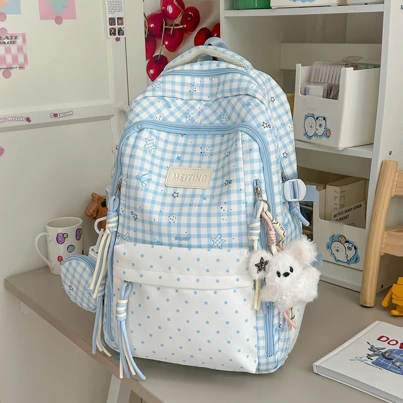 Dekorativer Rucksack mit Karos und Sternenmuster Karnz