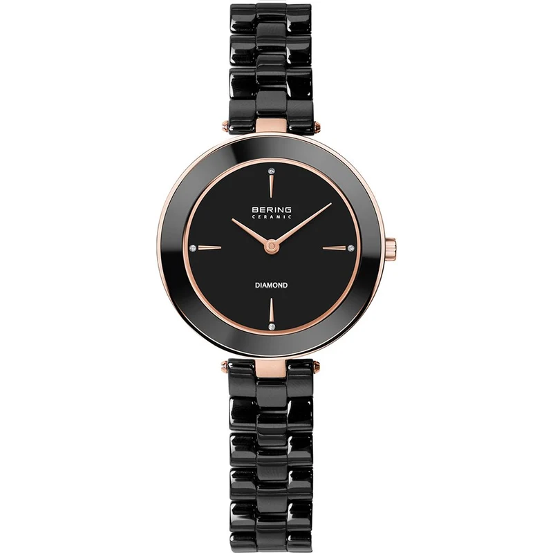 Bering Ceramic 16629-762 Damen Armbanduhr Schwarz • Saphirglas • Diamant-Indizes