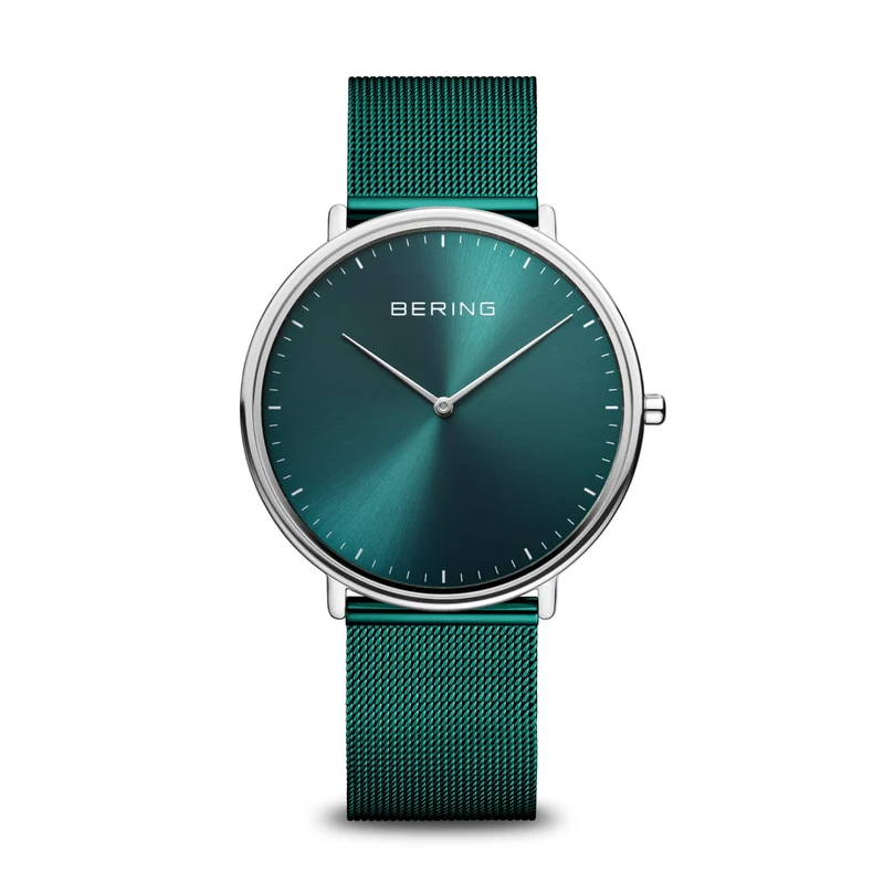 Bering Ultra Slim 15739-808 Armbanduhr Unisex Grün • Saphirglas • Milanaise-Armband