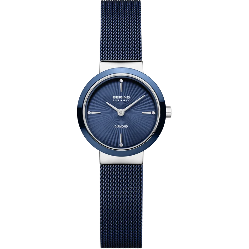 Bering Classic 10725-307 Damen Armbanduhr • Keramiklünette Blau • Milanaise-Armband