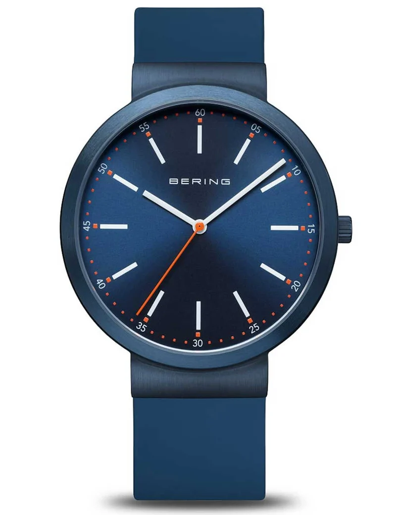 Bering Classic 10141-397 Herren Armbanduhr Blau • Saphirglas • Silikon-Set mit 2 Armbändern