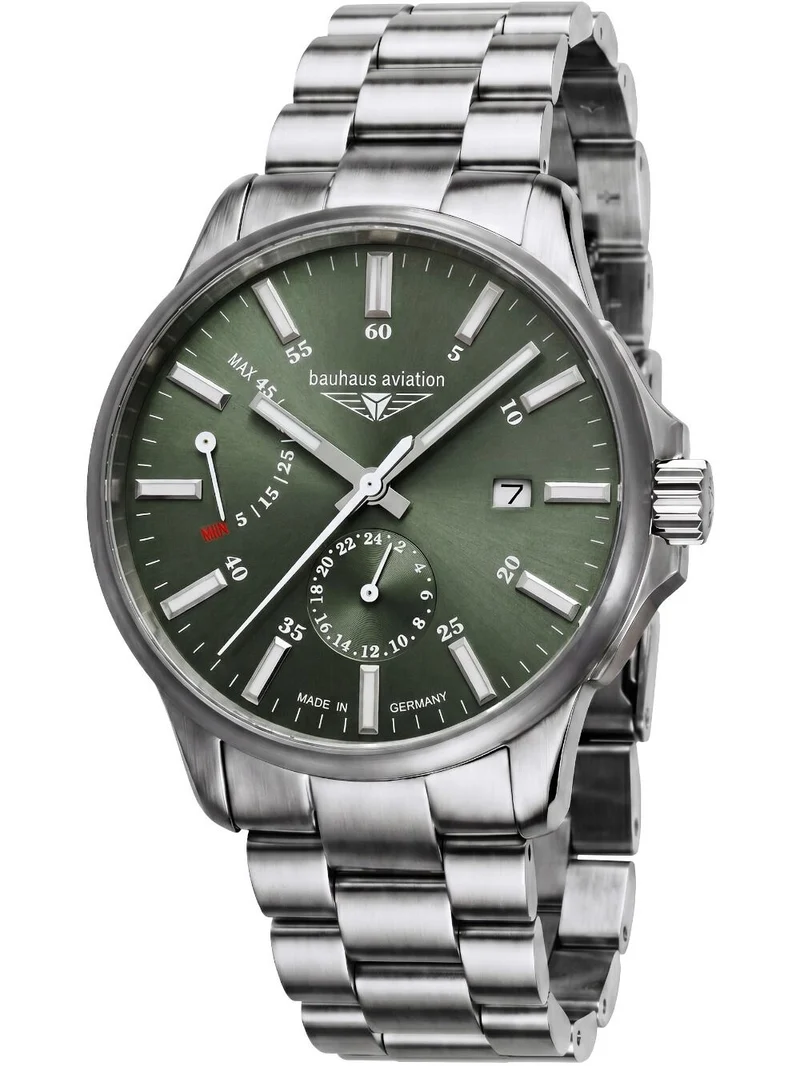 Bauhaus Aviation 2860M-4 Herrenuhr Grün • Automatikwerk Miyota 9134 • Saphirglas