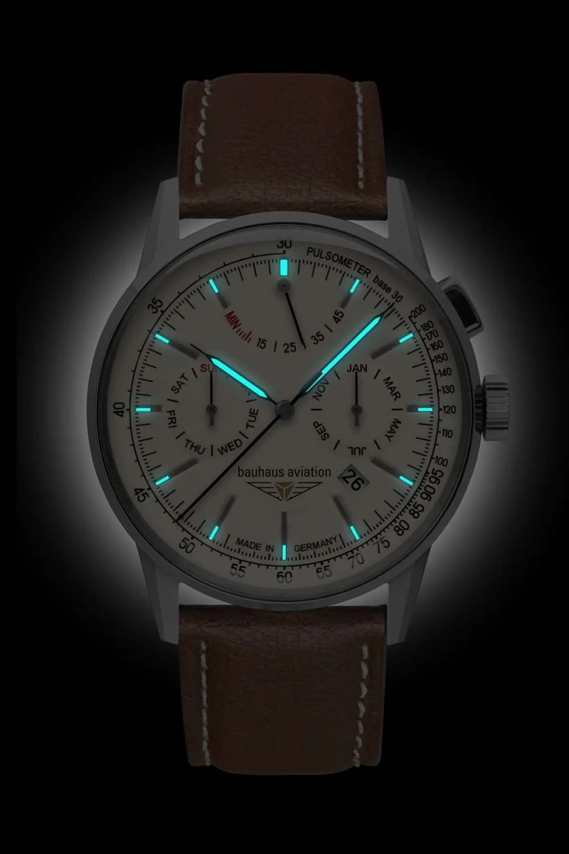 Bauhaus Aviation 2362-5 Herren Armbanduhr Beige • Automatikwerk mit Gangreserveanzeige • Mineralglas K1