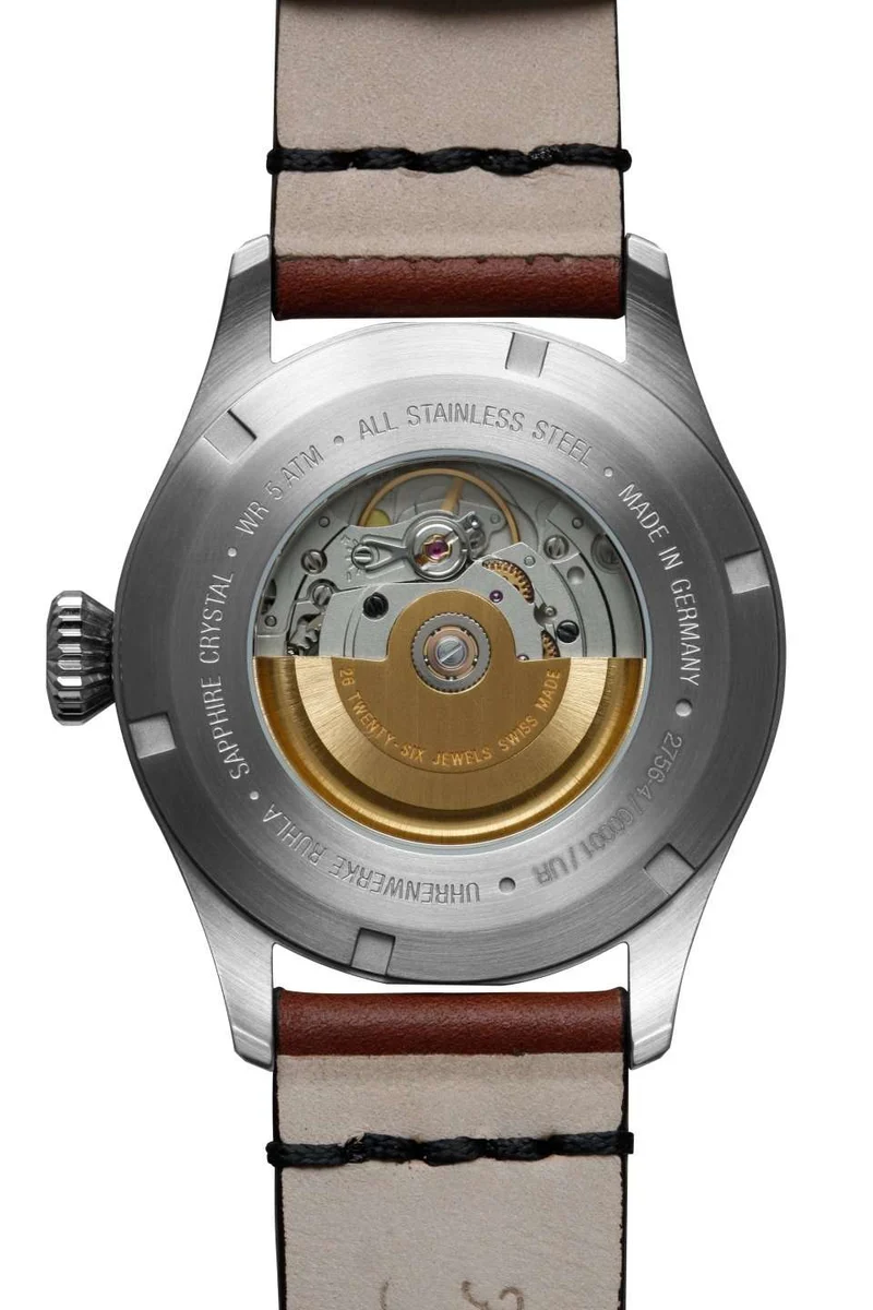 Bauhaus Aviation 2756-4 Herrenuhr Braun/Grün • Schweizer Automatikwerk SW 200 • Saphirglas