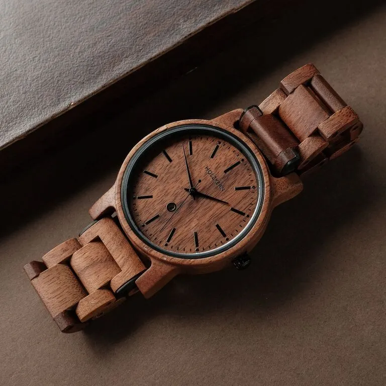 Holzkern Rilke Armbanduhr Nussbaum • Miyota Quarzwerk • Einzigartiges Holzdesign