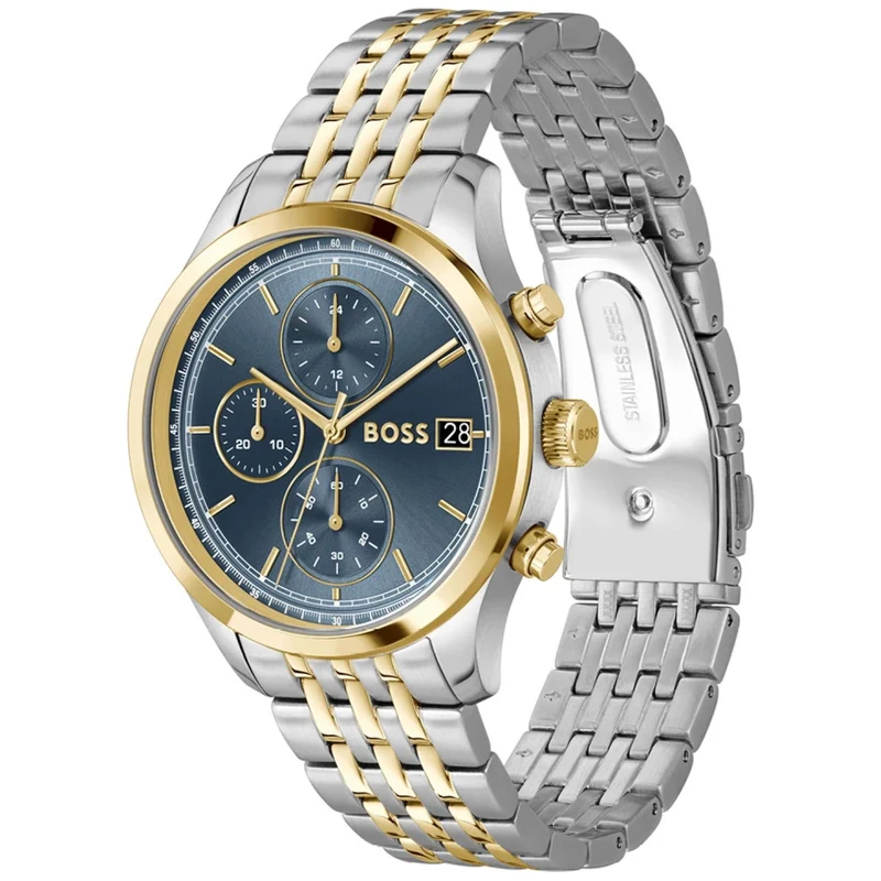 BOSS Stratus 1514329 Herren Armbanduhr Blau • Chronograph mit Datum • Zweifarbiges Edelstahlarmband