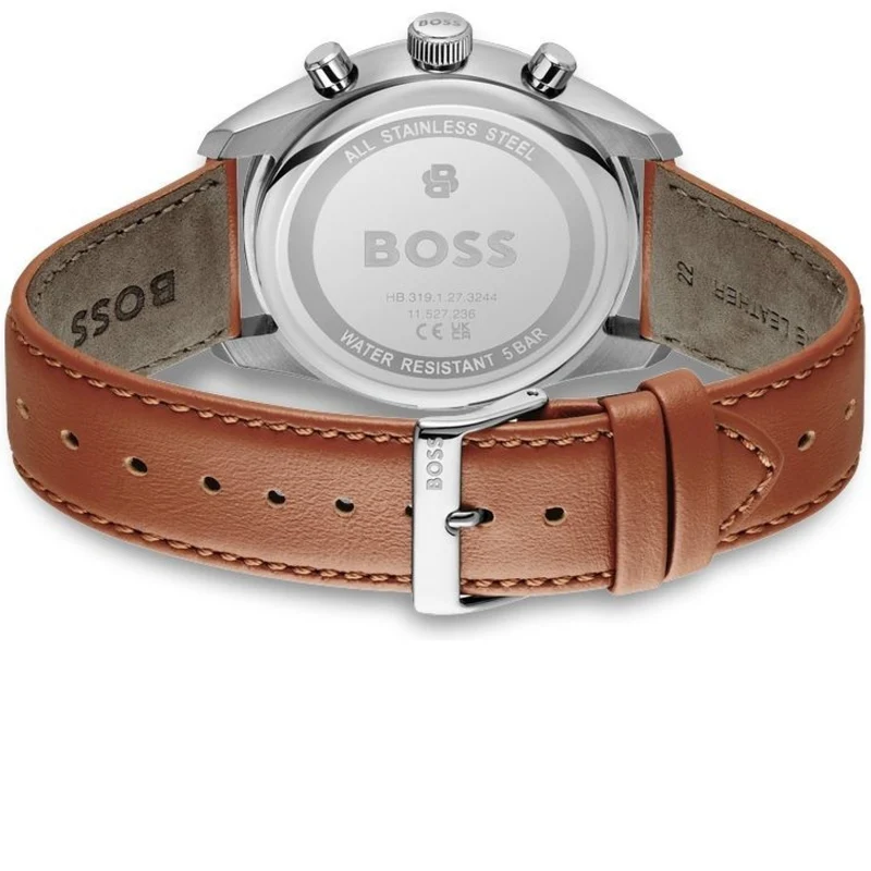 BOSS Grand Prix 1514313 Herren Armbanduhr Weiß • Chronograph mit Tachymeter • Perforiertes Lederarmband
