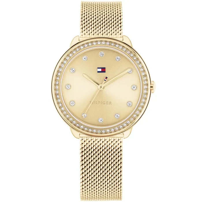 Tommy Hilfiger Demi 1782699 Damen Armbanduhr Gold • Pavé-Lünette • Milanaise-Armband