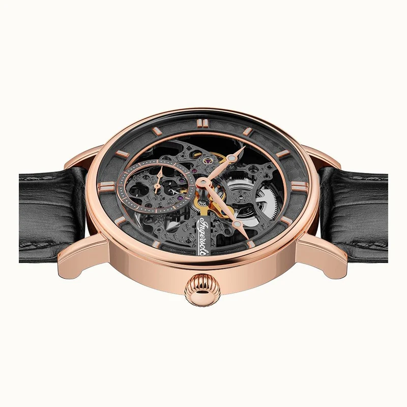 Ingersoll 1892 The Herald I00403B Herren Armbanduhr Schwarz • Skelettwerk • Roségold-Edelstahlgehäuse