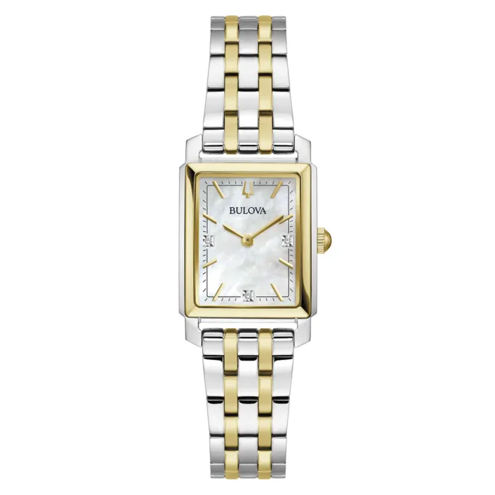 Bulova Sutton 98P220 Damen Armbanduhr Bicolor • Perlmutt-Zifferblatt mit Diamanten • Zweifarbiges Edelstahlarmband