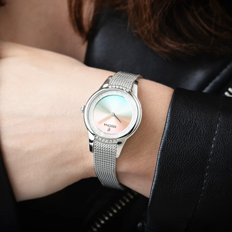 Festina Mademoiselle F20494/9 Damen Armbanduhr Mehrfarbig • Swarovski Kristallbesatz • Edelstahl-Milanaise-Armband