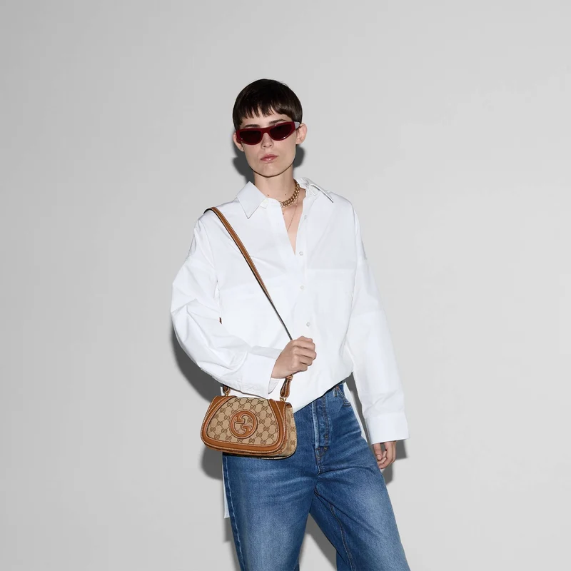 Gucci Schultertasche Damen Blondie Mini Beige/Dunkelbraun 815700-HAAKG-9755