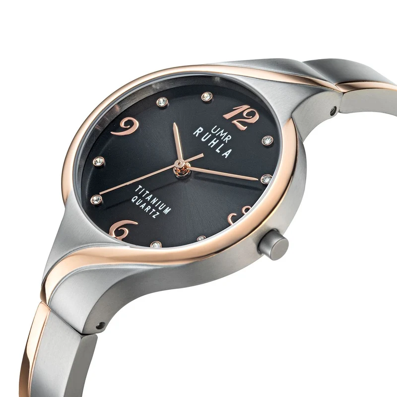 UMR Ruhla RUHLA-Style RS42443 Damenuhr Bicolor • Titan-Halbspangenband • Swarovski Steinchen