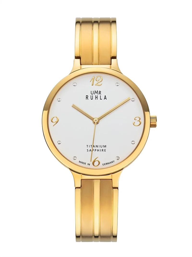 UMR Ruhla Style 41305 Armbanduhr Goldfarben • Saphirglas • Titan-Gliederband