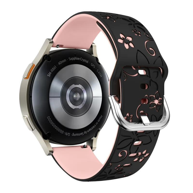 Zenwatch Venice Pro Flower Silikonarmband (Schwarz/Hellrosa)