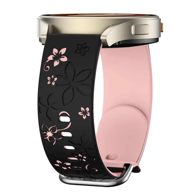Zenwatch Venice Pro Flower Silikonarmband (Schwarz/Hellrosa)