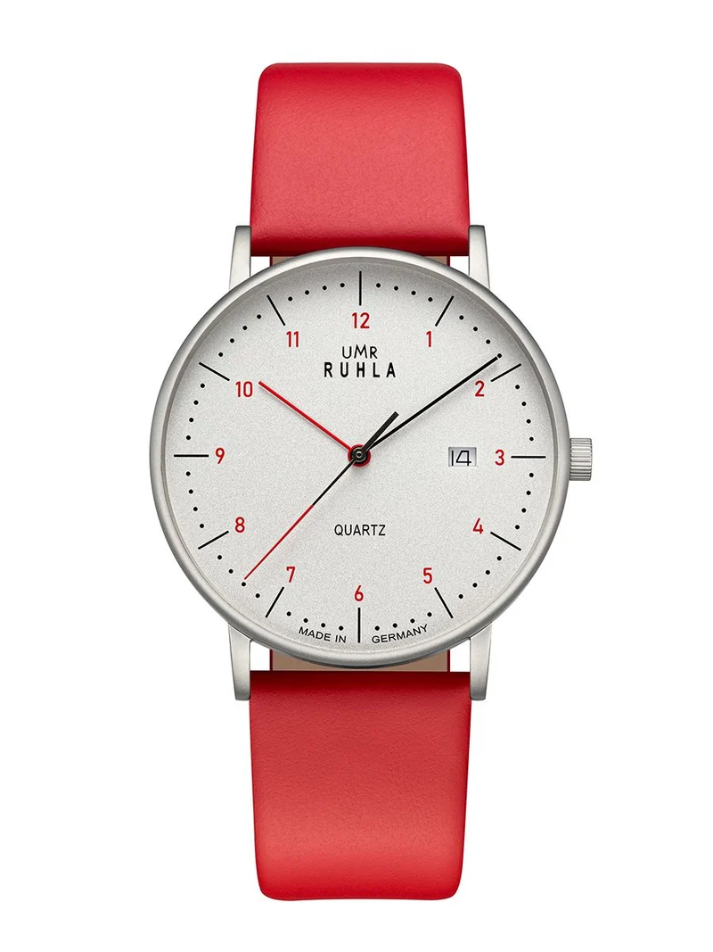 UMR Ruhla RUHLA-Classic RCL30434 Armbanduhr Weiß/Rot • Schweizer Quarzwerk • Made in Germany