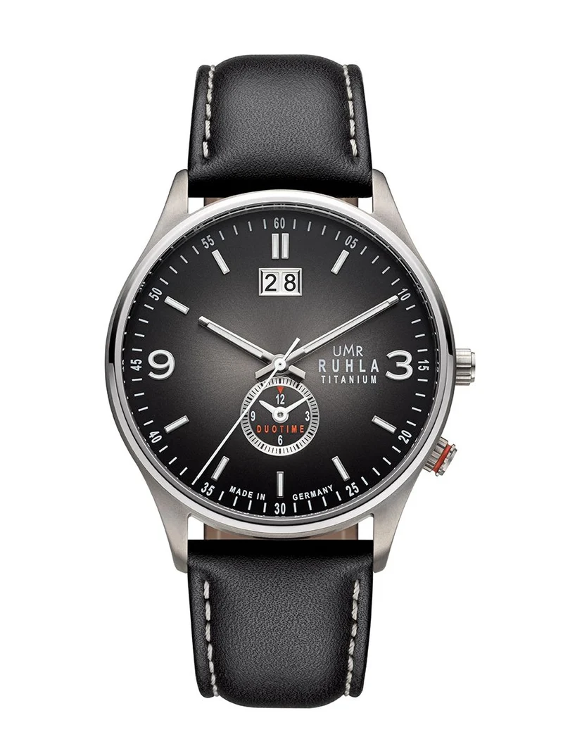 UMR Ruhla RUHLA-Classic RCL17081 Armbanduhr Grau • Titangehäuse mattiert • Big Date und 2. Zeitzone