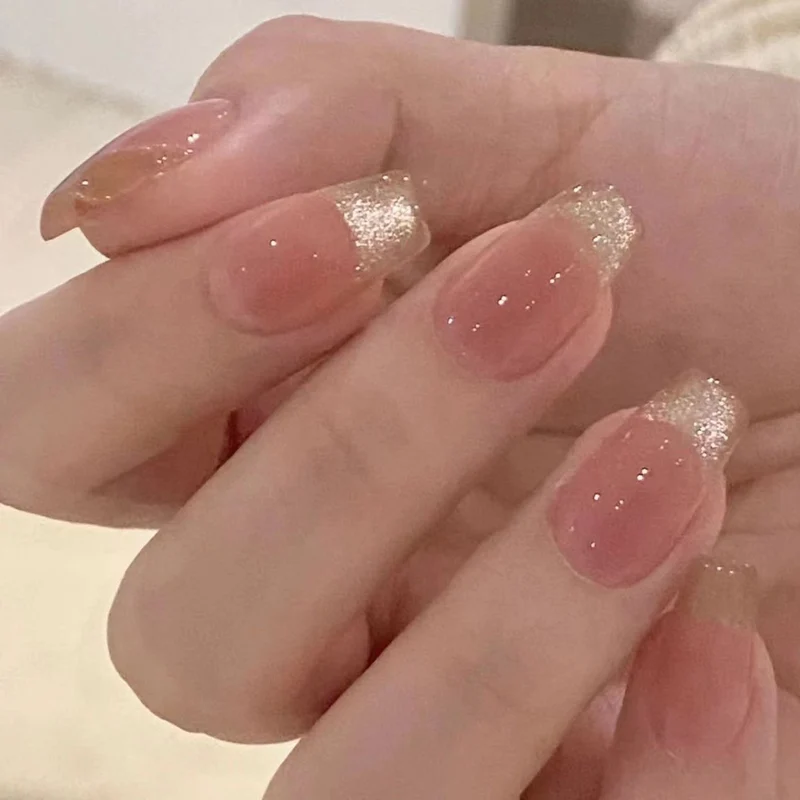 Glitter Französische Spitze Press-On Nägel