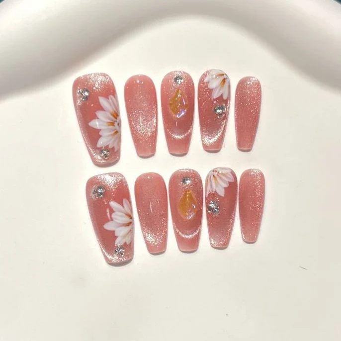 Blumen dekorative Press-On Nagel Set
