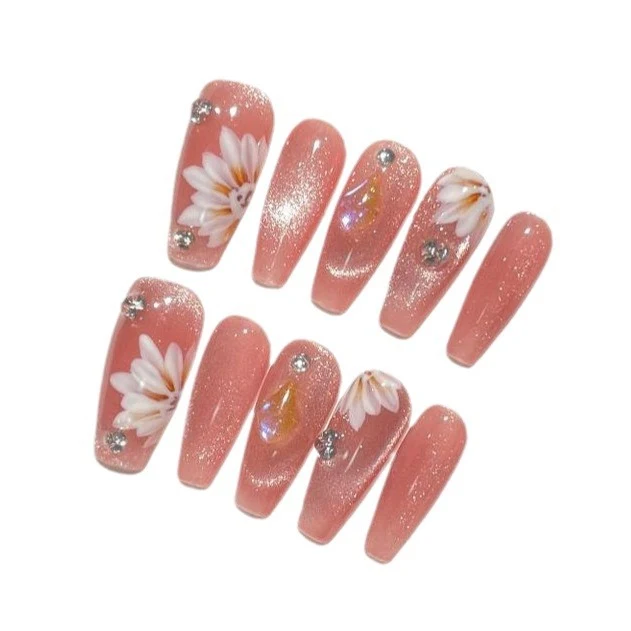 Blumen dekorative Press-On Nagel Set