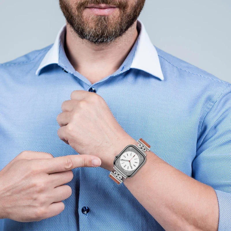 Sehr Modisch Apple Smartwatch Echtes Leder Und Metall Universell Armband