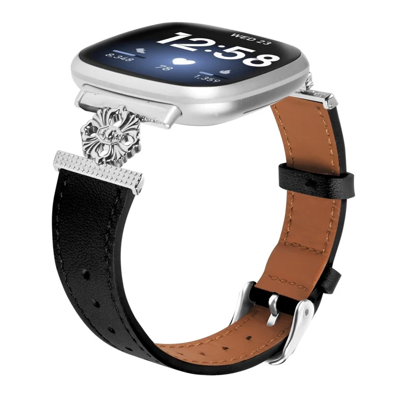 Unglaublich Robust Fitbit Versa 4 / Fitbit Sense 2 Echtes Leder Und Metall Universell Armband
