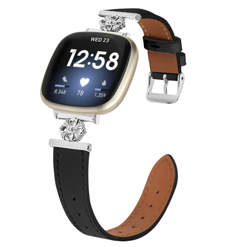 Unglaublich Robust Fitbit Versa 4 / Fitbit Sense 2 Echtes Leder Und Metall Universell Armband