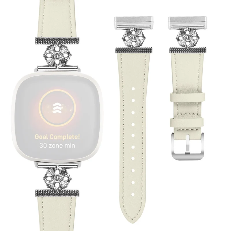 Unglaublich Robust Fitbit Versa 4 / Fitbit Sense 2 Echtes Leder Und Metall Universell Armband