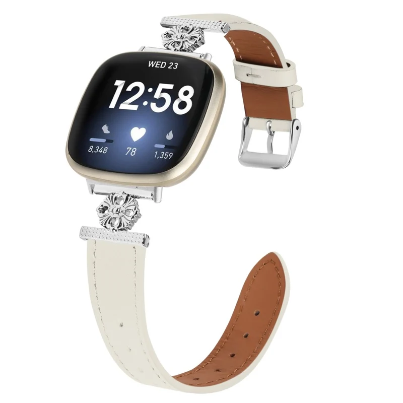 Unglaublich Robust Fitbit Versa 4 / Fitbit Sense 2 Echtes Leder Und Metall Universell Armband